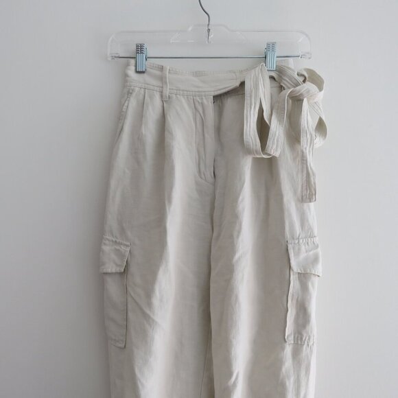 ARITZIA WILFRED Kafka Linen Blend Cropped Cargo Pants in Cream Neutral Size US 0 - Picture 3 of 15